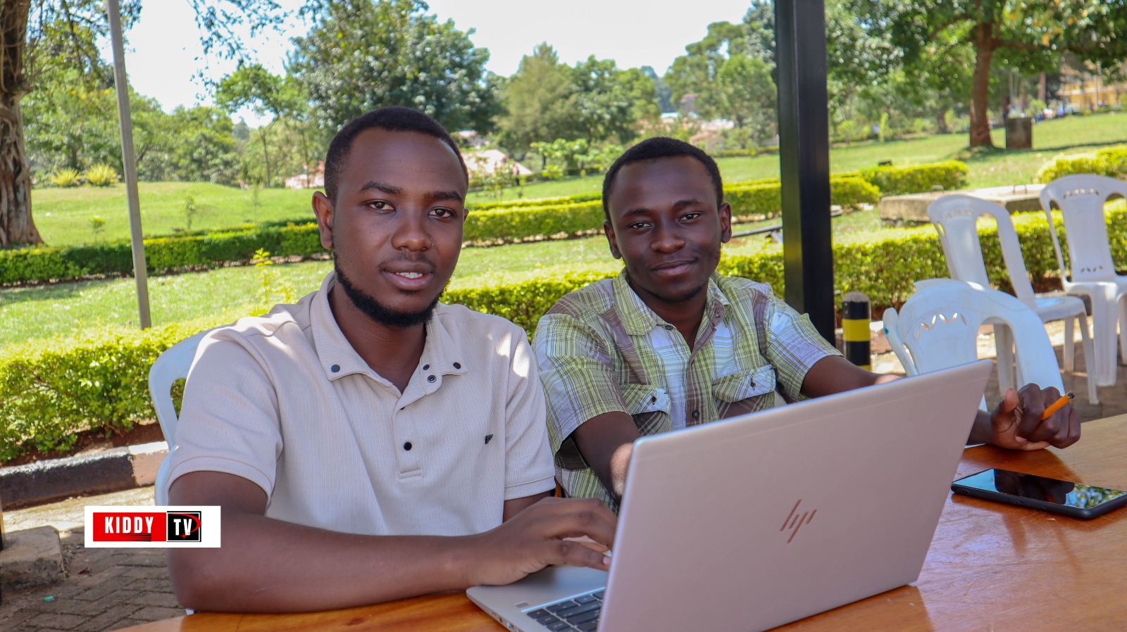Two university students working together